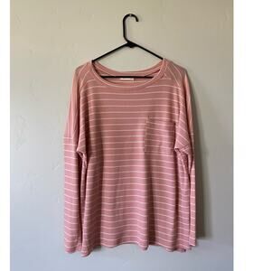 Pink Striped Waffle Knit Long Sleeved Pocket Shirt